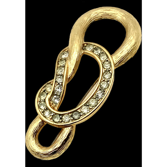 Large Vintage Brushed Gold Pin with inset rhinestones - Picture 5 of 5